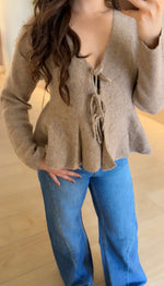 Colette Peplum Tie-Front Cardigan • Taupe