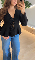 Colette Peplum Tie-Front Cardigan • Black