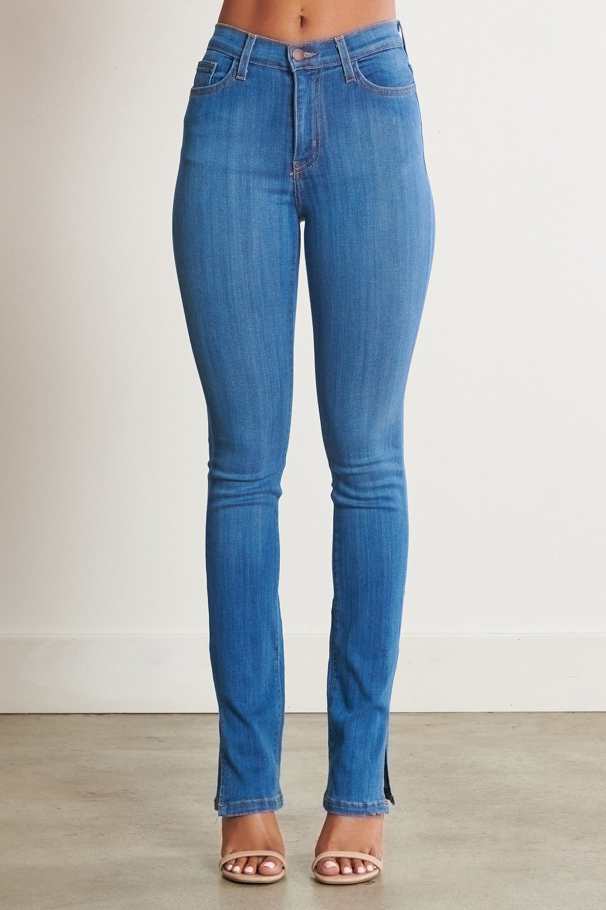 Medium Stone Side Slit Skinny Jean