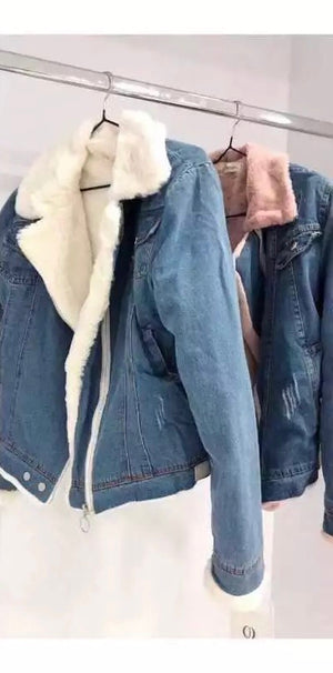 Vintage Suede Mongolian Fur Trim Jacket - Blue | Garmentory